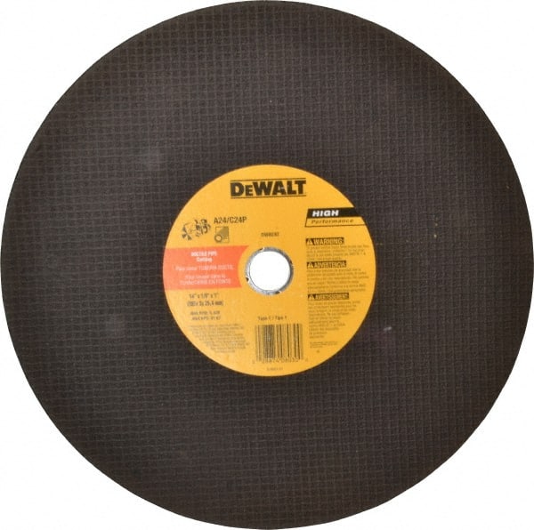 DeWALT - 14" Aluminum Oxide/Silicon Carbide Blend Cutoff Wheel - 1/8" Thick, 1" Arbor, 5,500 Max RPM, Use with Circular Saws - Exact Tooling