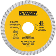 DeWALT - 4" Diam, 7/8" Arbor Hole Diam, Wet & Dry Cut Saw Blade - Diamond-Tipped, Standard Round Arbor - Exact Tooling
