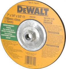 DeWALT - 24 Grit, 7" Wheel Diam, 1/4" Wheel Thickness, Type 27 Depressed Center Wheel - Silicon Carbide, R Hardness, 8,700 Max RPM, Compatible with Angle Grinder - Exact Tooling