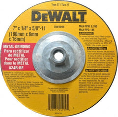 DeWALT - 24 Grit, 7" Wheel Diam, 1/4" Wheel Thickness, Type 27 Depressed Center Wheel - Aluminum Oxide, R Hardness, 8,700 Max RPM, Compatible with Angle Grinder - Exact Tooling