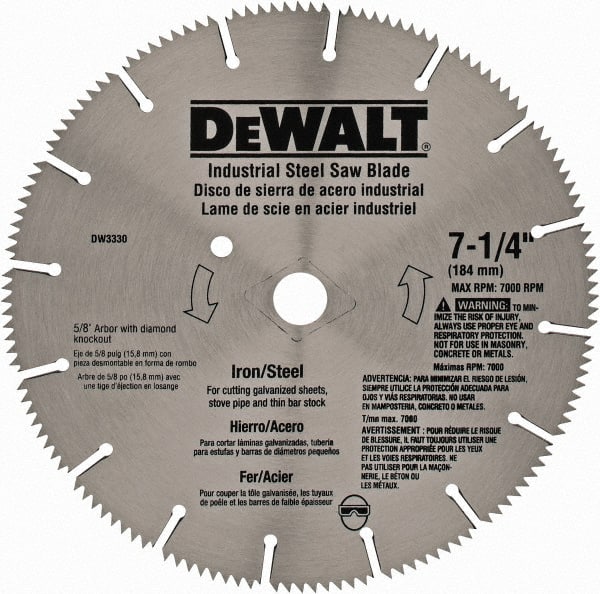 DeWALT - 7-1/4" Diam, 5/8" Arbor Hole Diam, 16 Tooth Wet & Dry Cut Saw Blade - Steel, Smooth Action, Standard Round Arbor - Exact Tooling