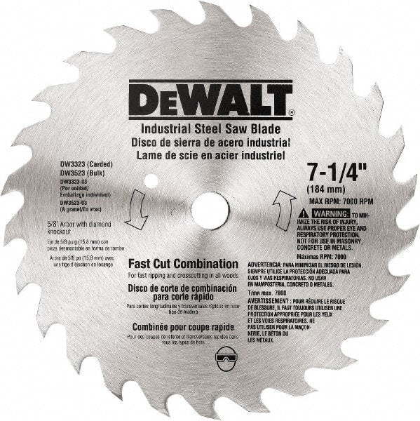 DeWALT - 7-1/4" Diam, 20 Tooth Wet & Dry Cut Saw Blade - Steel, Standard Round Arbor - Exact Tooling