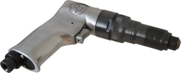 Chicago Pneumatic - 1/4" Bit Holder, 1,800 RPM, Pistol Grip Handle Air Screwdriver - 25 to 44 In/Lb Torque, 1/4 NPT Inlet, 4 CFM - Exact Tooling