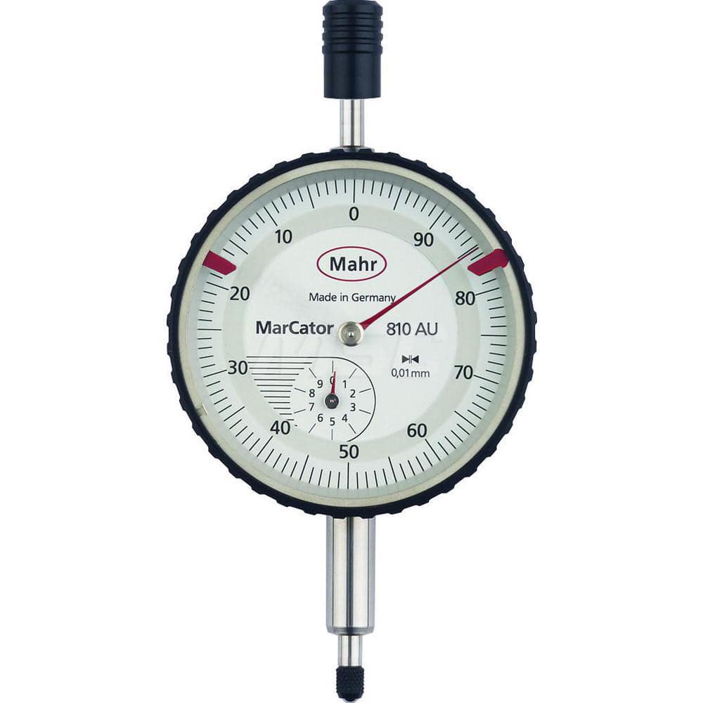 Mahr - Dial Drop Indicators; Maximum Measurement (Inch): 0.4 ; Maximum Measurement (mm): 10 ; Dial Graduation (mm): 0.0100 ; Dial Graduation (Decimal Inch): 0.000400 ; Dial Reading: 100-0 ; Dial Diameter (mm): 50.00 - Exact Tooling