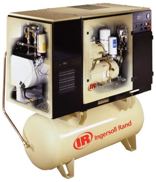 Ingersoll-Rand - 5 hp, 80 Gal Stationary Electric Rotary Screw Air Compressor - Three Phase, 150 Max psi, 16 CFM, 460 Volt - Exact Tooling