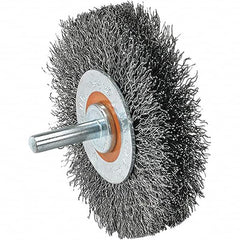 WALTER Surface Technologies - 2" OD, 1/4" Shank Diam, Crimped Steel Wheel Brush - 5/8" Face Width, 0.0118" Filament Diam, 25,000 RPM - Exact Tooling