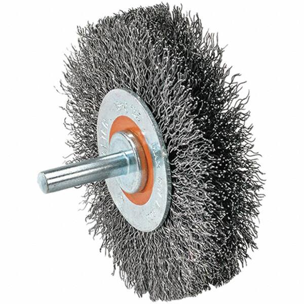 WALTER Surface Technologies - 1-3/8" OD, 1/4" Shank Diam, Crimped Steel Wheel Brush - 1/4" Face Width, 0.008" Filament Diam, 25,000 RPM - Exact Tooling