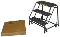 Ballymore - 28-1/2" 3 Step Ladder - Spring Loaded Rolling Safety Ladder, 450 Lb Capacity, 28-1/2" Platform Height, 20" Base Width x 25" Base Depth, Expanded Metal Tread - Exact Tooling
