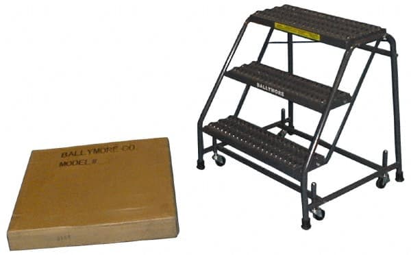 Ballymore - 19" 2 Step Ladder - Spring Loaded Rolling Safety Ladder, 450 Lb Capacity, 19" Platform Height, 20" Base Width x 19" Base Depth, Expanded Metal Tread - Exact Tooling