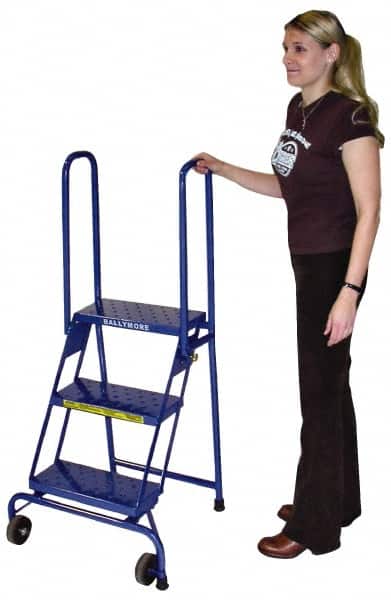 Ballymore - 52" 3 Step Ladder - Portable Folding Safety Ladder, 350 Lb Capacity, 30" Platform Height, 24" Base Width x 23" Base Depth, Perforated Tread - Exact Tooling