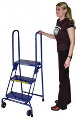 Ballymore - 52" 3 Step Ladder - Portable Folding Safety Ladder, 350 Lb Capacity, 30" Platform Height, 24" Base Width x 23" Base Depth, Perforated Tread - Exact Tooling