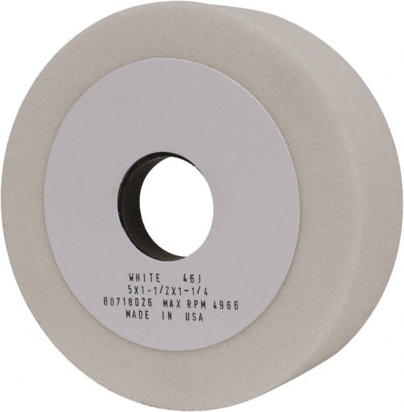 Grier Abrasives - 5" Diam, 1-1/4" Hole Size, 1-1/2" Overall Thickness, 46 Grit, Type 6 Tool & Cutter Grinding Wheel - Coarse Grade, Aluminum Oxide, J Hardness, Vitrified Bond, 4,966 RPM - Exact Tooling