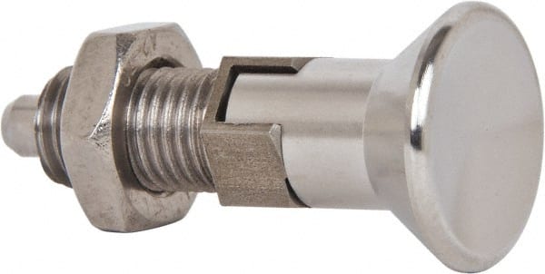 Gibraltar - M12x1.5, 17mm Thread Length, 6mm Plunger Diam, Lockout Knob Handle Indexing Plunger - Plunger Style D, 20mm Body Length, 51.7mm OAL, Stainless Steel - Exact Tooling