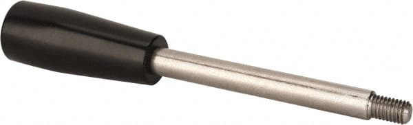 Gibraltar - M8x1.25 Stem, 0.83" Knob Diam, 0.39" Shaft Diam, Type E Gear Lever Arm with Cylindrical Knob - 0.43" Thread Length, 4.92" Handle Length, Stainless Steel Shaft, Phenolic Knob - Exact Tooling