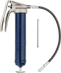 Lincoln - 7,500 Max psi, Flexible Pistol Grease Gun - 14-1 & 2 oz (Cartridge) & 16 oz (Bulk) Capacity, 1/8 Thread Outlet, 39 Strokes per oz, Bulk & Cartridge Fill, Includes 6" Straight Pipe & Coupler - Exact Tooling