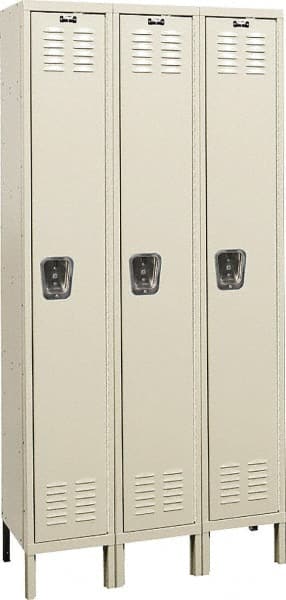 Hallowell - 3 Door, 1 Tier, Galvanite Corrosion Resistant Wardrobe & Box Lockers - Exact Tooling