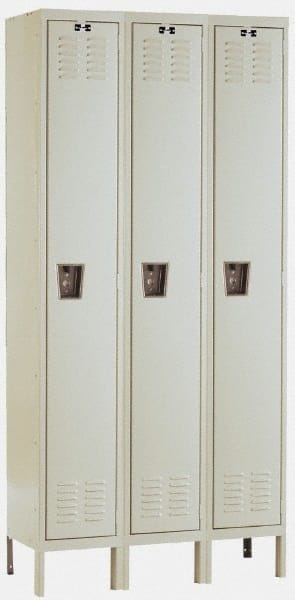 Hallowell - 3 Door, 1 Tier, Galvanite Corrosion Resistant Wardrobe & Box Lockers - Exact Tooling