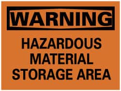 NMC - "Warning - Hazardous Material Storage Area", 7" Long x 10" Wide, Rigid Plastic Safety Sign - Rectangle, 0.05" Thick, Use for Hazardous Materials - Exact Tooling