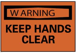 NMC - Accident Prevention Label, Header: WARNING - Legend: Warning - Keep Hands Clear, English, Black & Orange, 5" Long x 3" High, Sign Muscle Finish - Exact Tooling