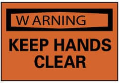 NMC - Accident Prevention Label, Header: WARNING - Legend: Warning - Keep Hands Clear, English, Black & Orange, 5" Long x 3" High, Sign Muscle Finish - Exact Tooling
