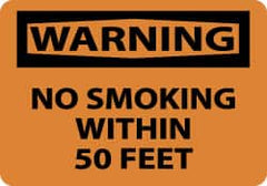 NMC - "Warning - No Smoking Within 50 Feet", 7" Long x 10" Wide, Rigid Plastic Safety Sign - Rectangle, 0.05" Thick, Use for Accident Prevention - Exact Tooling