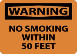 NMC - "Warning - No Smoking Within 50 Feet", 10" Long x 14" Wide, Pressure-Sensitive Vinyl Safety Sign - Rectangle, 0.004" Thick, Use for Accident Prevention - Exact Tooling