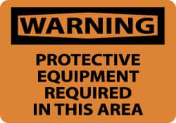 NMC - "Warning - Protective Equipment Required in This Area", 10" Long x 14" Wide, Pressure-Sensitive Vinyl Safety Sign - Rectangle, 0.004" Thick, Use for Accident Prevention - Exact Tooling