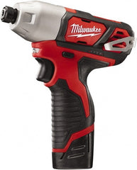Milwaukee Tool - 12 Volt, 1/4" Drive, 1,000 In/Lb Torque, Cordless Impact Driver - Pistol Grip Handle, 2500 RPM, 2 Lithium-Ion Batteries Included - Exact Tooling