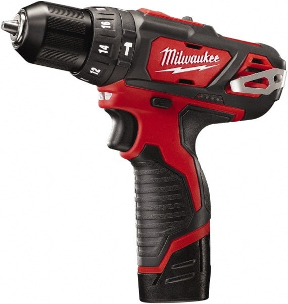 Milwaukee Tool - 12 Volt 3/8" Keyless Chuck Cordless Hammer Drill - 0 to 22,500 BPM, 0 to 400 & 0 to 1,500 RPM, Reversible - Exact Tooling