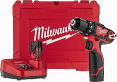 Milwaukee Tool - 12 Volt 3/8" Chuck Pistol Grip Handle Cordless Drill - 0-400 & 0-1500 RPM, Keyless Chuck, Reversible, 2 Lithium-Ion Batteries Included - Exact Tooling