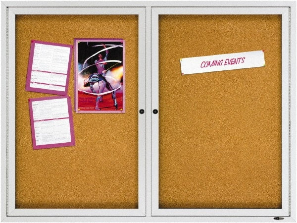 Quartet - 48" Wide x 36" High Enclosed Cork Bulletin Board - Natural (Color) - Exact Tooling