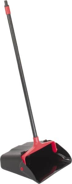 PRO-SOURCE - 13" Wide x 5" Deep x 38" High Upright Dustpan - Plastic Body, 33" Handle, Black, with Wheels - Exact Tooling