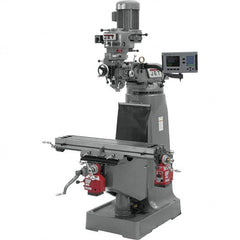 Jet - 9" Table Width x 42" Table Length, Step Pulley Control, 3 Phase Knee Milling Machine - R8 Spindle Taper, 2 hp - Exact Tooling