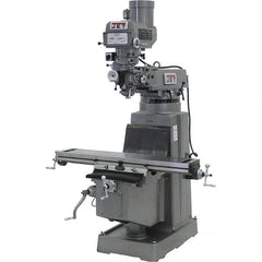 Jet - 10" Table Width x 50" Table Length, Variable Speed Pulley Control, 3 Phase Knee Milling Machine - R8 Spindle Taper, 3 hp - Exact Tooling