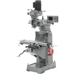 Jet - 7-7/8" Table Width x 35-3/4" Table Length, Step Pulley Control, 1 Phase Knee Milling Machine - R8 Spindle Taper, 1-1/2 hp - Exact Tooling
