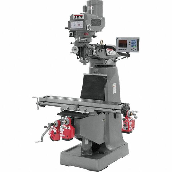 Jet - 9" Table Width x 49" Table Length, Variable Speed Pulley Control, 3 Phase Knee Milling Machine - R8 Spindle Taper, 3 hp - Exact Tooling