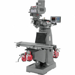 Jet - 9" Table Width x 49" Table Length, Variable Speed Pulley Control, 3 Phase Knee Milling Machine - R8 Spindle Taper, 3 hp - Exact Tooling