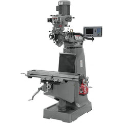 Jet - 9" Table Width x 42" Table Length, Step Pulley Control, 1 Phase Knee Milling Machine - R8 Spindle Taper - Exact Tooling