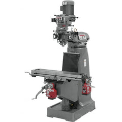 Jet - 9" Table Width x 42" Table Length, Step Pulley Control, 1 Phase Knee Milling Machine - R8 Spindle Taper, 2 hp - Exact Tooling