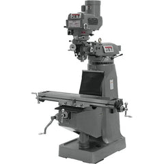 Jet - 9" Table Width x 49" Table Length, Variable Speed Pulley Control, 3 Phase Knee Milling Machine - R8 Spindle Taper, 3 hp - Exact Tooling