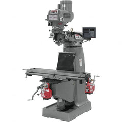 Jet - 9" Table Width x 42" Table Length, Variable Speed Pulley Control, 3 Phase Knee Milling Machine - R8 Spindle Taper, 3 hp - Exact Tooling