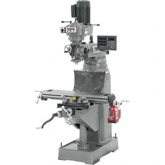 Jet - 7-7/8" Table Width x 35-3/4" Table Length, Step Pulley Control, 1 Phase Knee Milling Machine - R8 Spindle Taper, 1-1/2 hp - Exact Tooling