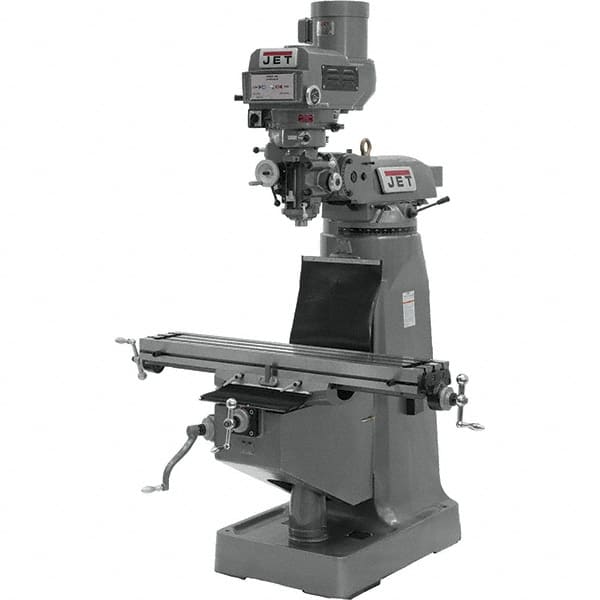 Jet - 9" Table Width x 42" Table Length, Variable Speed Pulley Control, 3 Phase Knee Milling Machine - R8 Spindle Taper, 3 hp - Exact Tooling