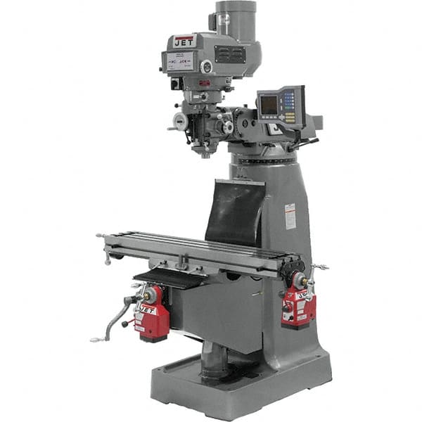 Jet - 9" Table Width x 42" Table Length, Variable Speed Pulley Control, 1 Phase Knee Milling Machine - R8 Spindle Taper, 2 hp - Exact Tooling
