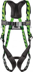 Miller - 400 Lb Capacity, Size Universal, Full Body AirCore Single D-Ring Safety Harness - Polyester, Tongue Buckle Leg Strap, Quick Connect Chest Strap, Black/Green - Exact Tooling