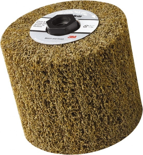 3M - 4-1/2" Diam Aluminum Oxide Hi-Strength Flap Brush - 5/8-11 Thread, 4" Wide, Density 7, Nonwoven, Coarse Grade, 3,500 Max RPM - Exact Tooling