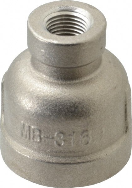 Merit Brass - 1/2 x 1/8" Grade 316 Stainless Steel Pipe Reducer Coupling - FNPT x FNPT End Connections, 150 psi - Exact Tooling