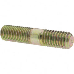 Value Collection - 7/16-20 Long Thread, 7/16-14 Short Thread, 2" OAL Unequal Double Threaded Stud - Alloy Steel, Zinc Yellow Dichromate Finish, 15/16" Long Thread Length, 3/4" Short Thread Length - Exact Tooling