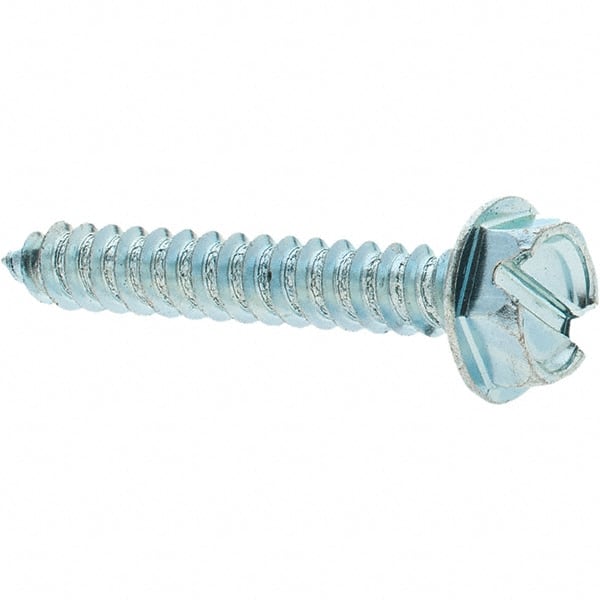 Value Collection - #10 Hex Washer Head Slotted Sheet Metal Screw - Steel, 1-1/4" Length Under Head, Grade 2 - Exact Tooling