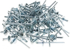 Value Collection - Size 42 Large Flange Dome Head Steel Open End Blind Rivet - Steel Mandrel, 0.032" to 1/8" Grip, 3/8" Head Diam, 0.129" to 0.133" Hole Diam, 0.275" Length Under Head, 1/8" Body Diam - Exact Tooling